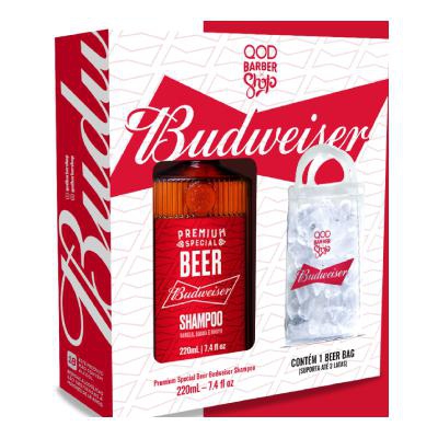 Kit QOD Barber Shop Shampoo Premium Special Beer Budweiser 220ml + Beer Bag